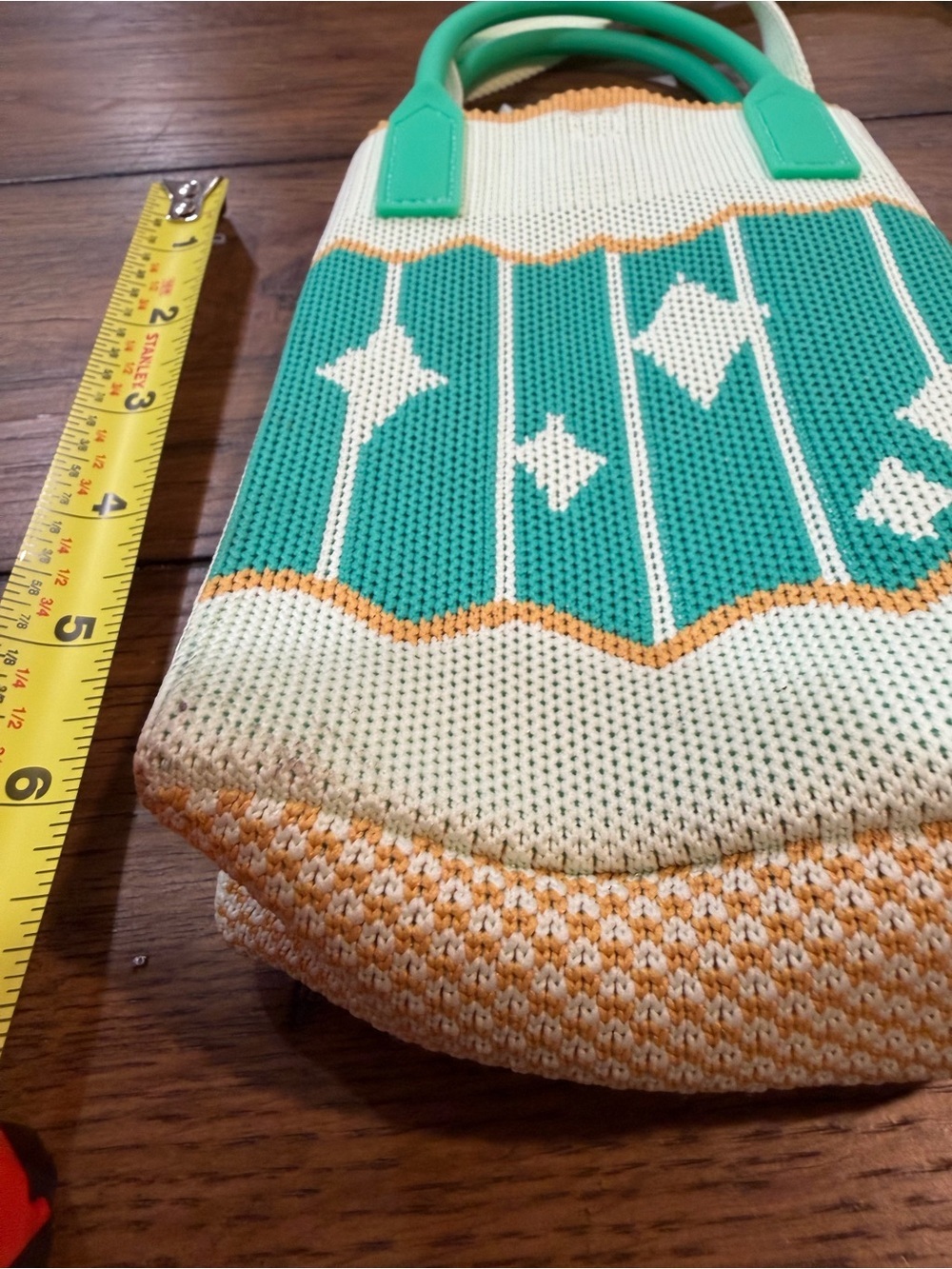 Mini Crossbody Phone Bag in Teal and Cream with Orange Trim​ - Picture 5 of 8